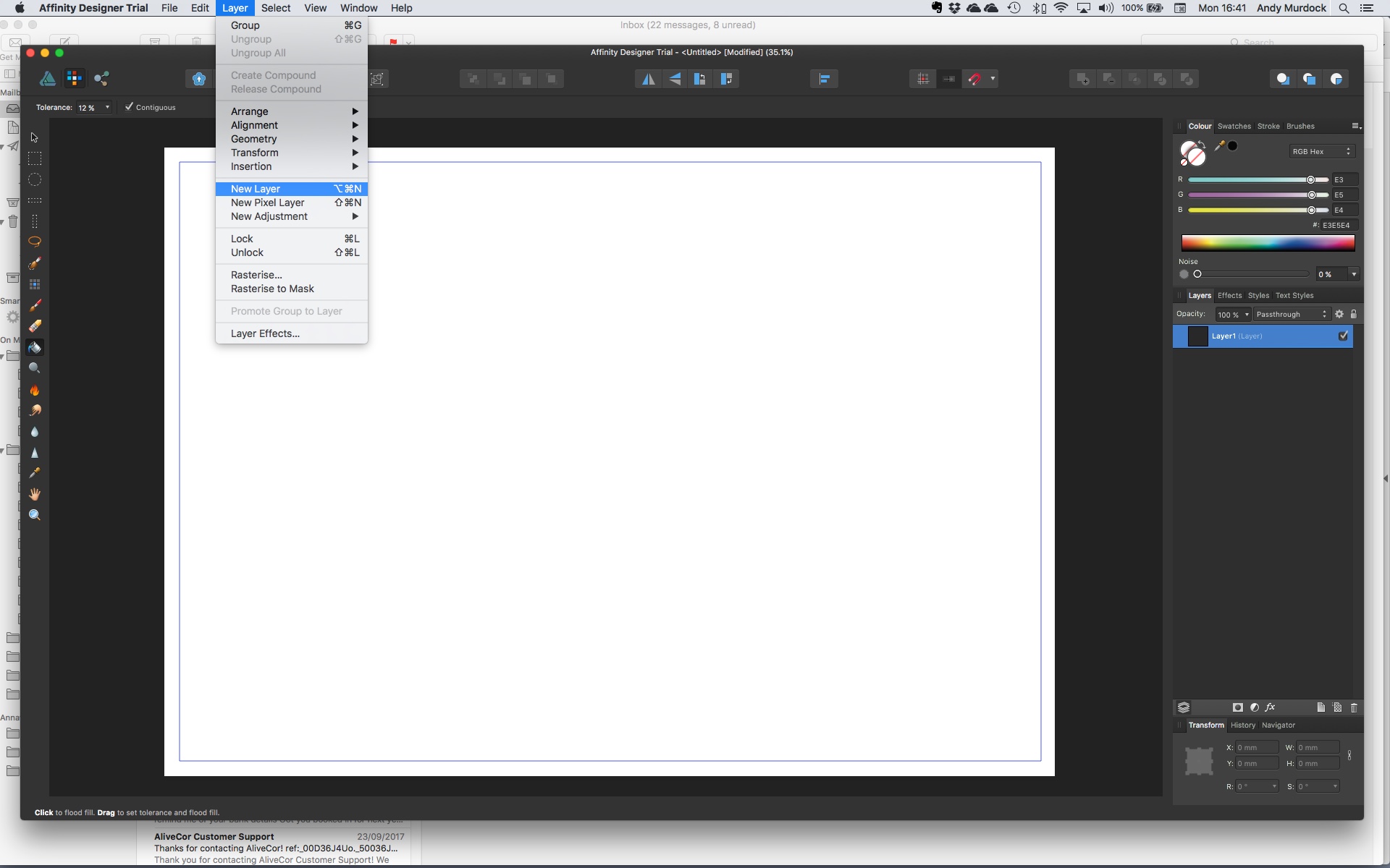 New fill layer menu item missing pre v2 archive of affinity on