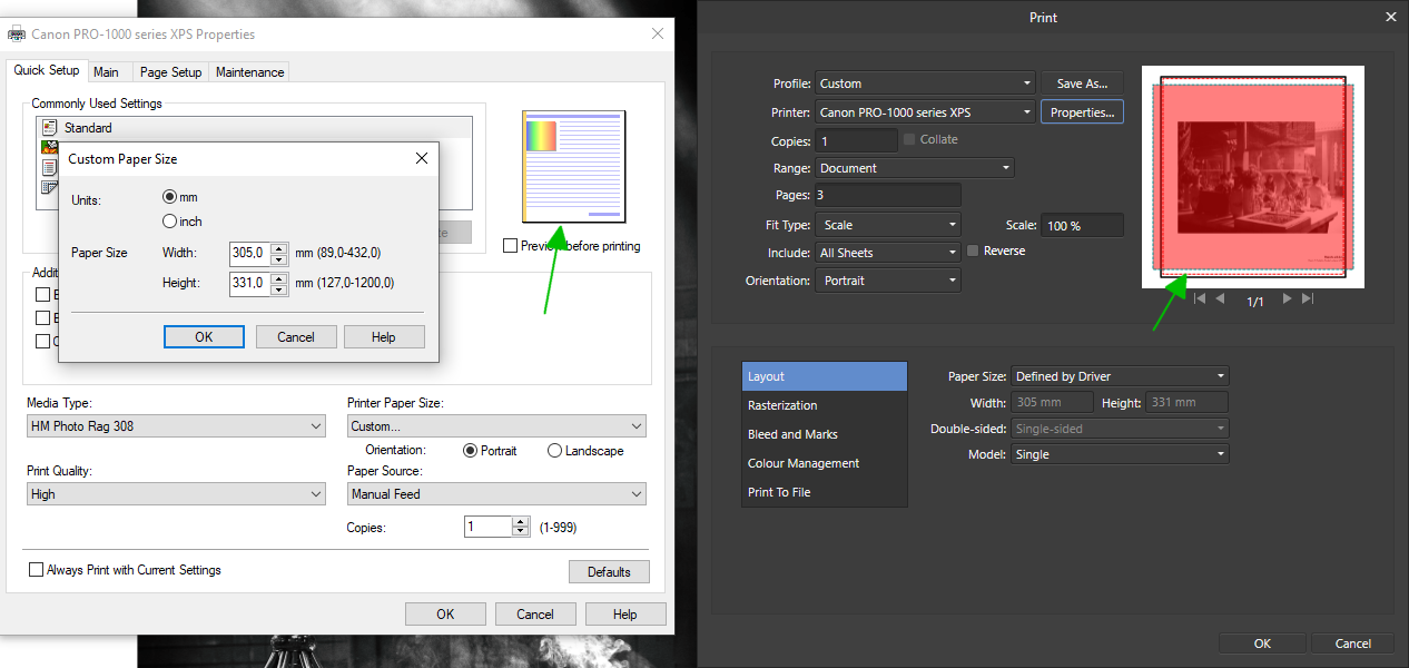 Publisher canon pro 1000 cannot print custom paper size pre v2
