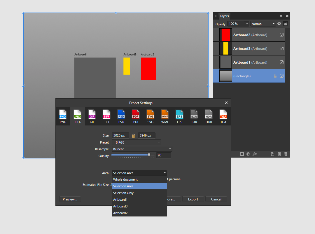 Full Artboard export Color and Margin [Affinity Designer] PreV2