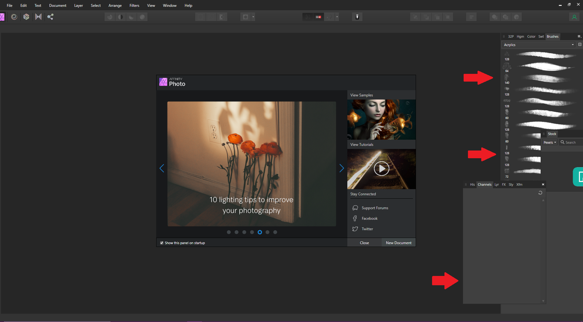 How do I restore all right side panels to default in Affinity Photo