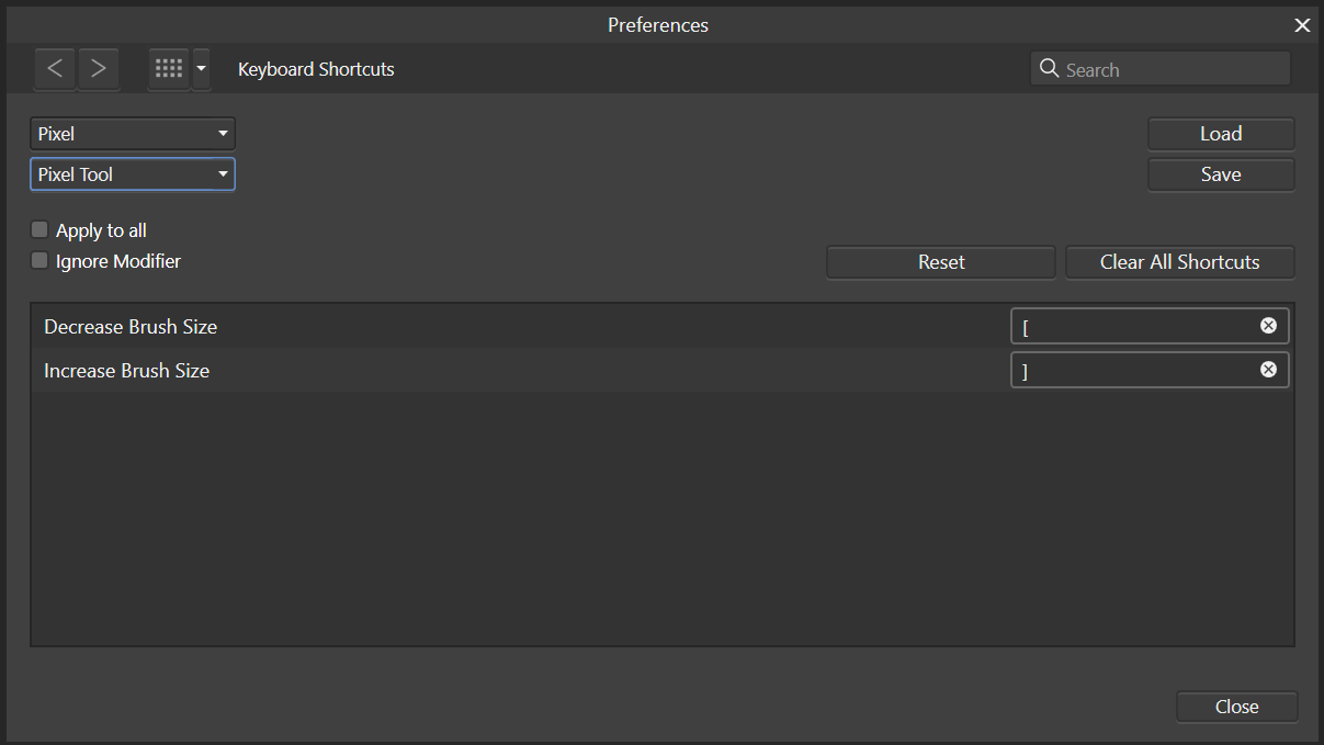 Affinity Designer Redefine keyboard shortcuts for brush size PreV2
