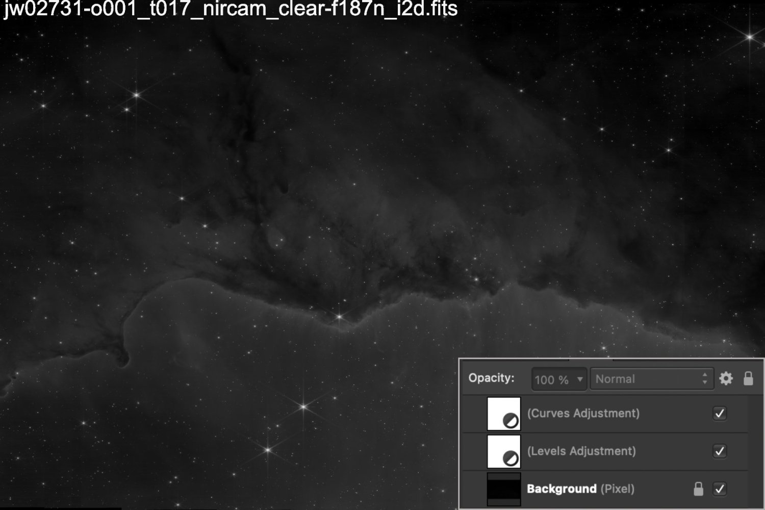 Opening (developing) JWST fits infrared filter image files in Affinity