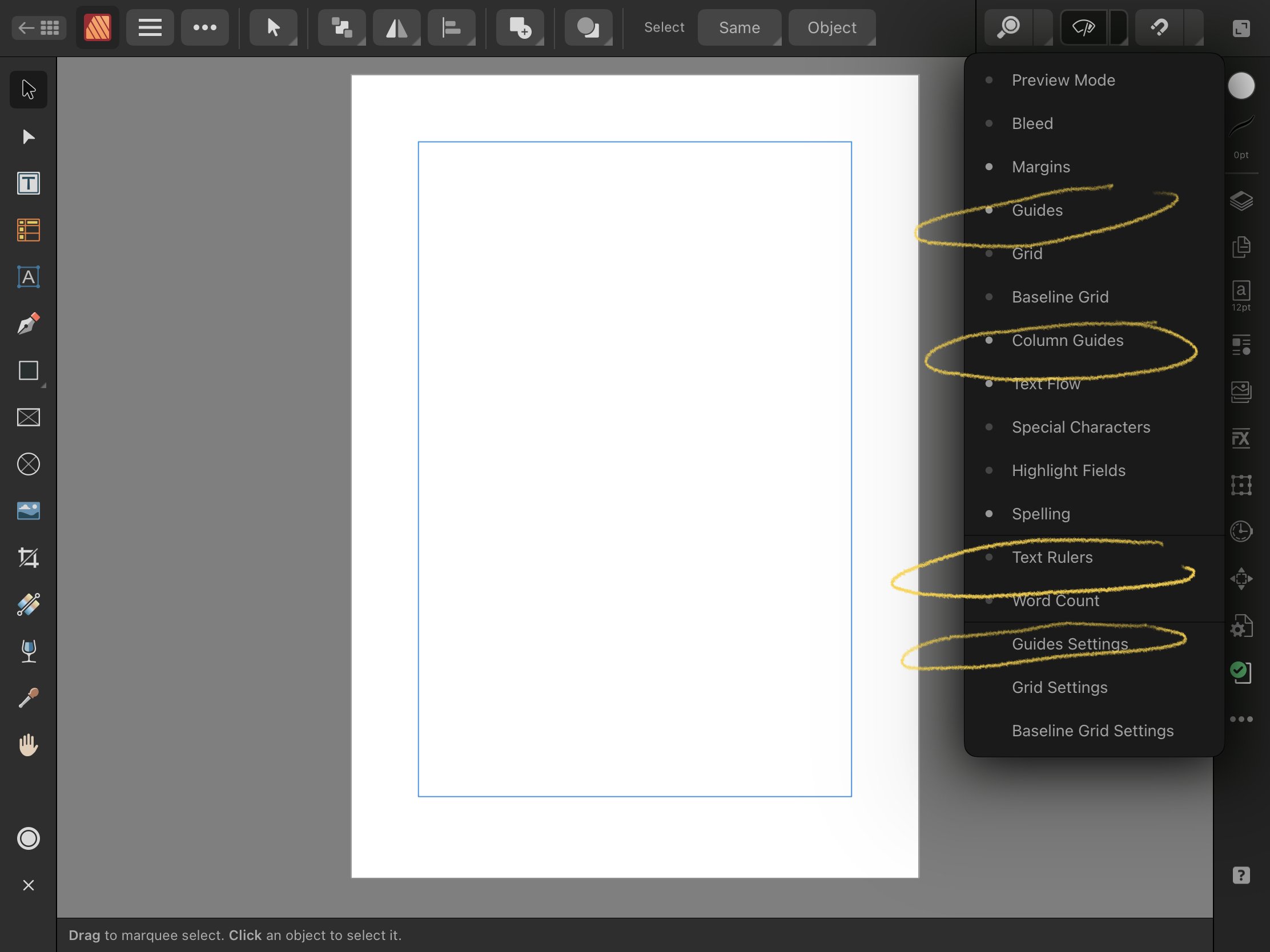 Where are guides and rulers on affinity publisher 2 affinity on ipad