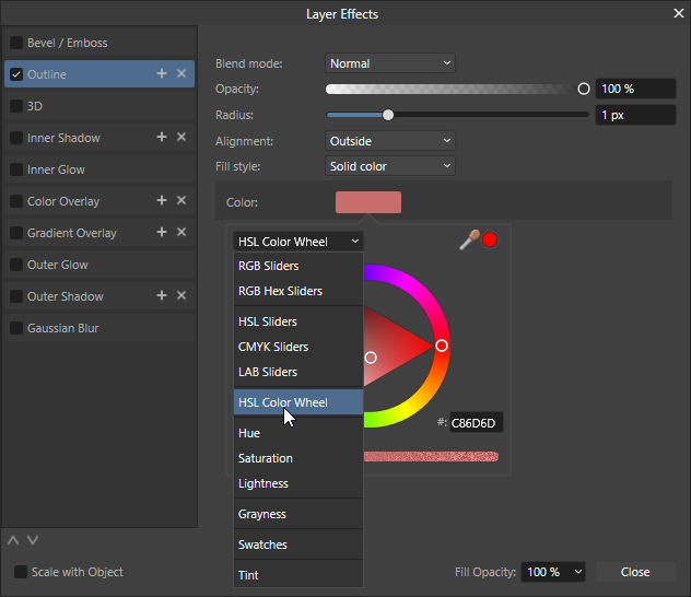HSL Box Color wheel is not available in the Layer Effects V2 Bugs