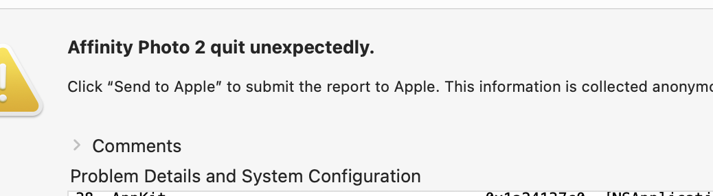 All Affinity apps crashes if network location is offline - V2 Bugs found on  macOS - Affinity