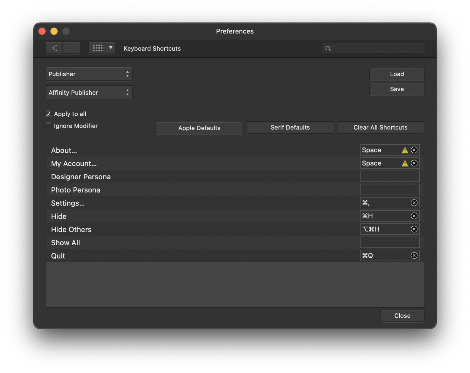 Keyboard problem. The space bar does not work. Affinity on Desktop