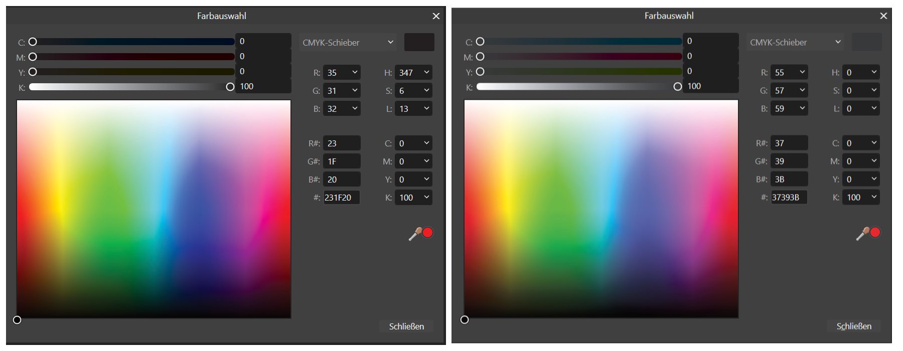 Color selection in Affinity 2 brings different shades of black to 100% ...