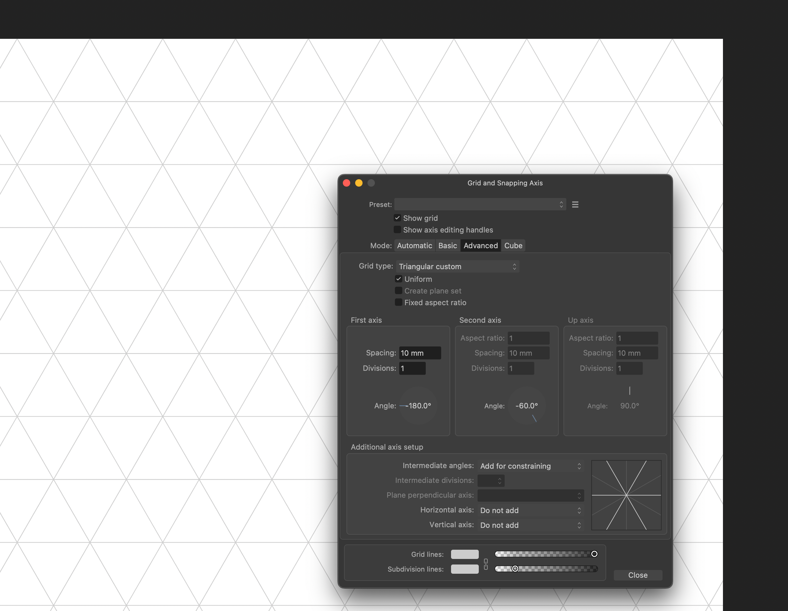 Triangular Custom Grid How To Change »Up Axis« Settings? Affinity