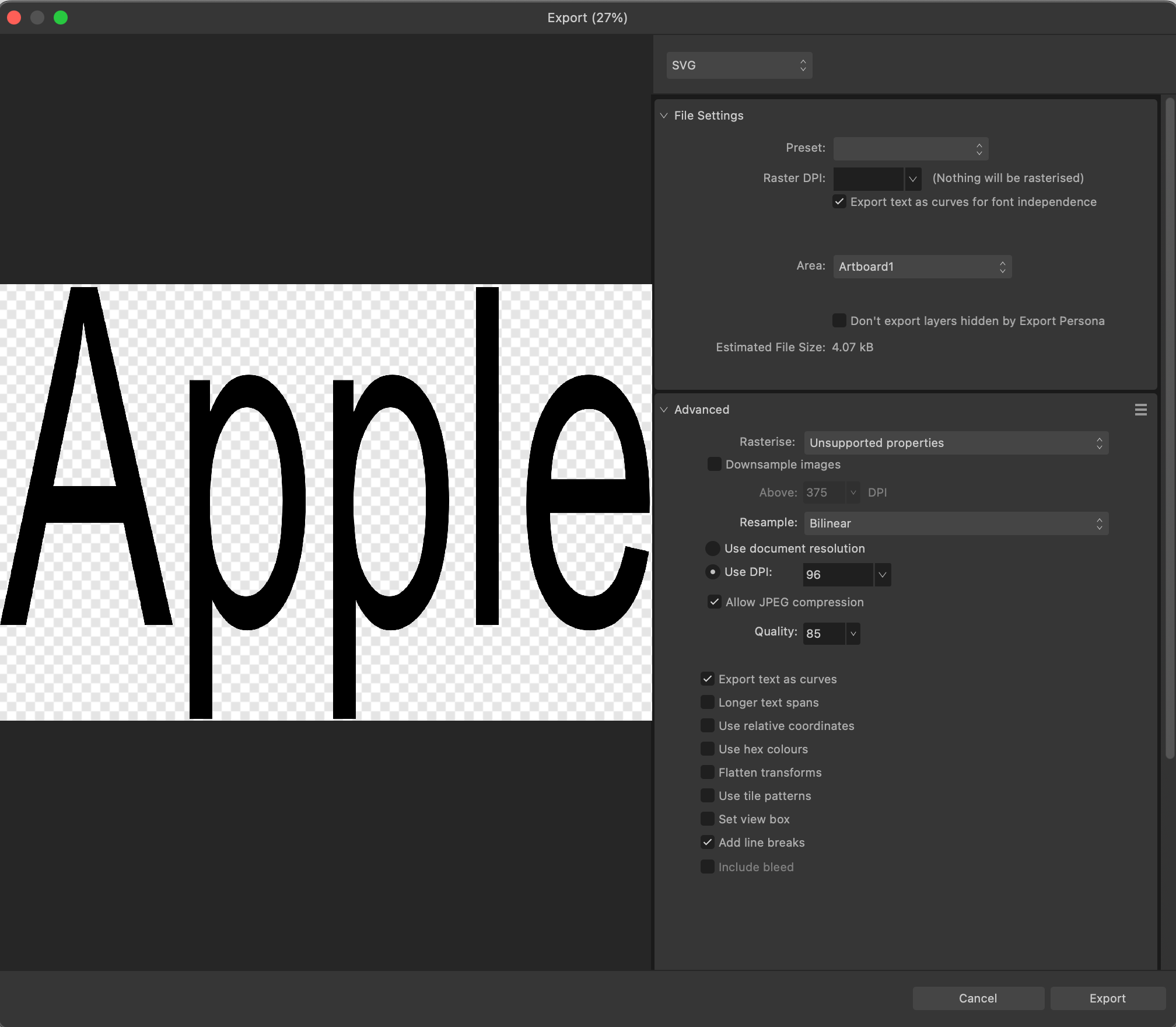 SVG Export Incorrect Size - V2 Bugs Found On MacOS - Affinity | Forum