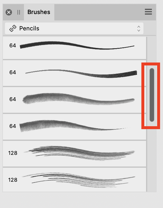 Scrolling through brushes with Tablet Affinity on Desktop