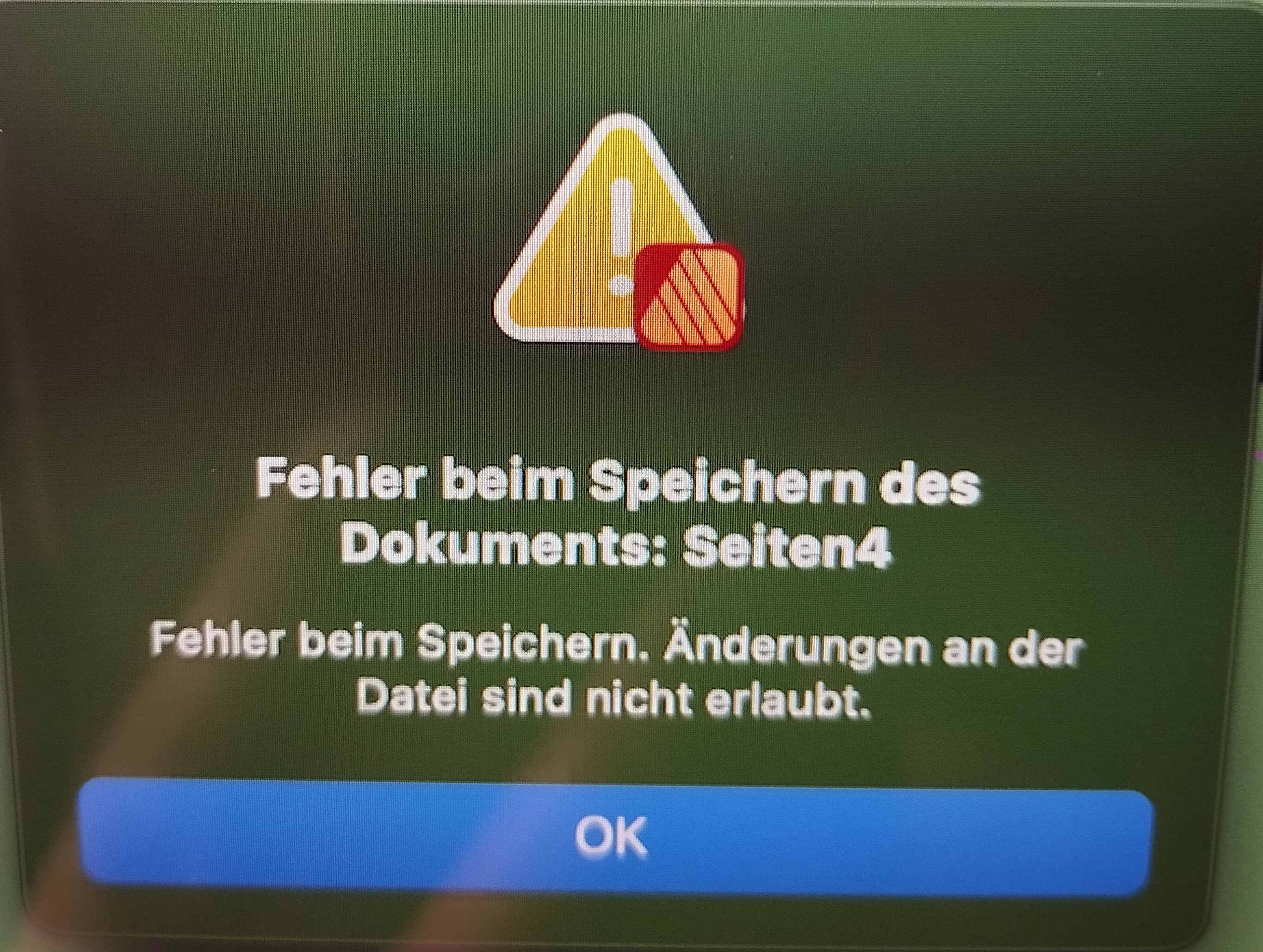 "Das Dokument ist anscheinend beschädigt. Das Dokument muss nun