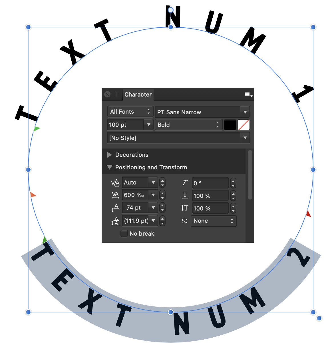 Aligning split text around a circle on the same side of the circle ...