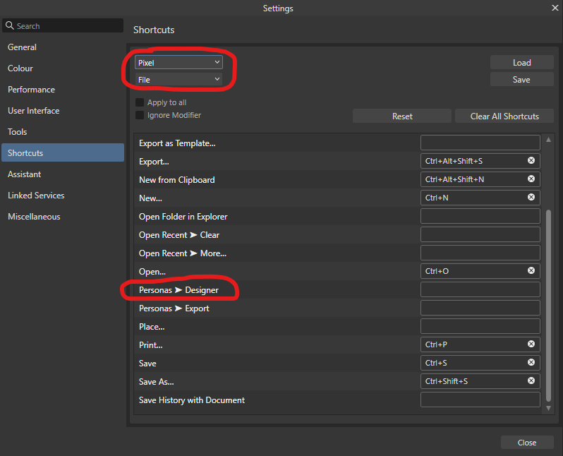[DESIGNER] menu shortcut for 'designer' persona missing V2 Bugs found